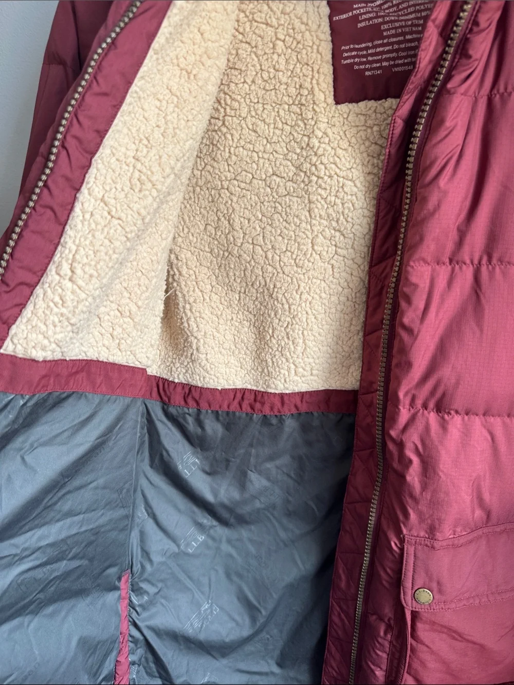 Women's L.L.Bean Mountain Classic Sherpa-Lined Down Coat-Burgundy Red